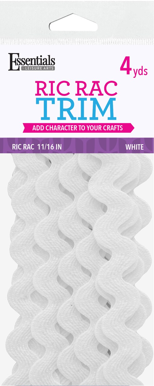 Essentials By Leisure Arts Ric Rac 11/16" 4 Yards White - Rick Rack Trim For Sewing - Wavy Ric Rac Trim For Sewing And Crafts Ribbon Rick Rack